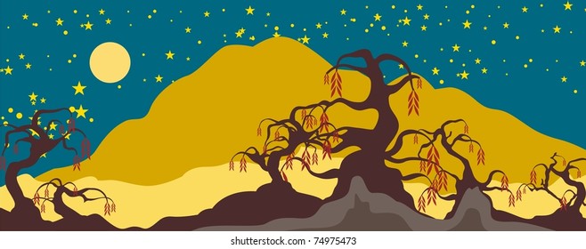 Fancy Tree Nightscape Background