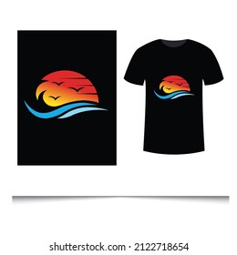 Fancy T-shirt logo vector design with sky and sun