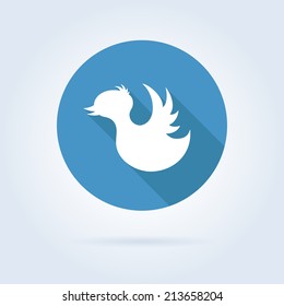 Fancy twitter bird on blue round icon; social media web symbol.