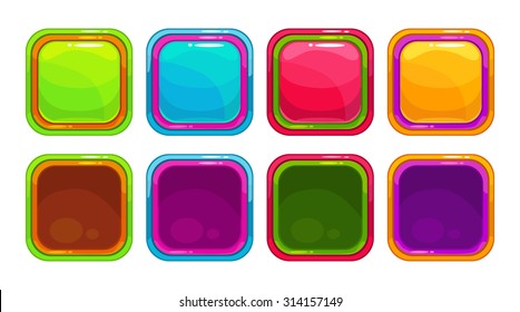 Fancy vector colorful bright buttons and app icon frames, isolated on white