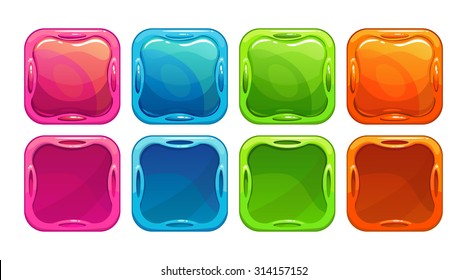 Fancy vector colorful bright buttons and app icon frames, isolated on white