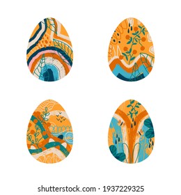 Fancy vector decorations for Easter card, banner, textiles. eggs with hand drawn patterns inside a bunny. All elements are isolated