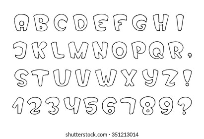 Fancy vector font. Hand drawn letters and numbers set. 
