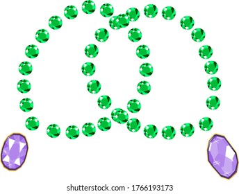 Fancy vivid emerald diamond gems bracelets isolated on white background. Vector illustration jewels or precious diamonds gem set. Diamonds set.