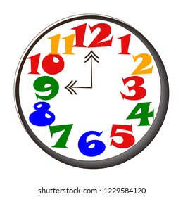 Fancy wall clock and colorful figures on white background. Wall clock. Creative clock colorful. Vector illustration.