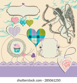 Fancy wedding design elements, hearts, cupid, frames for text