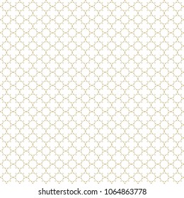 Fancy white and gold ornate background texture in vector format. Geometric quatrefoil trellis pattern wallpaper.
