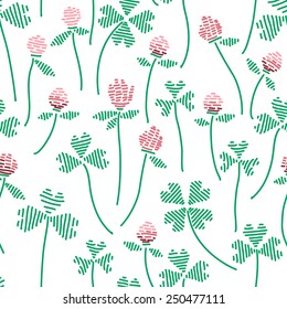 Fancywork natural vector seamless pattern with clovers and flowers.