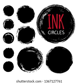 Fand painted ink circles set. Graphic design elements for web sites, stationary printables, corporate identity, scrapbooking, posters etc. Vector illustration.