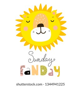 Fanday sunday vector print with sunny lion