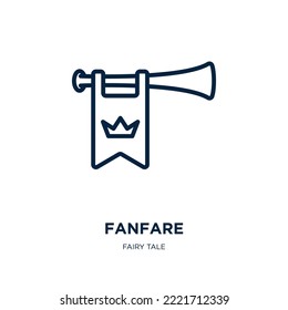 fanfare icon from fairy tale collection. Thin linear fanfare, old, vintage outline icon isolated on white background. Line vector fanfare sign, symbol for web and mobile
