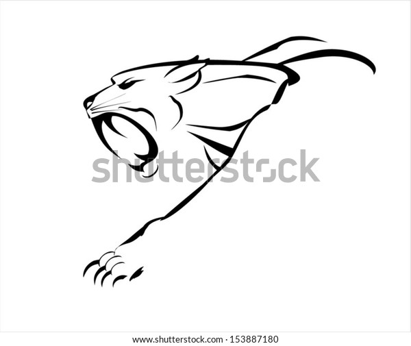 Fang Face Big Cat Roaring Crawling Stock Vector (Royalty Free) 153887180