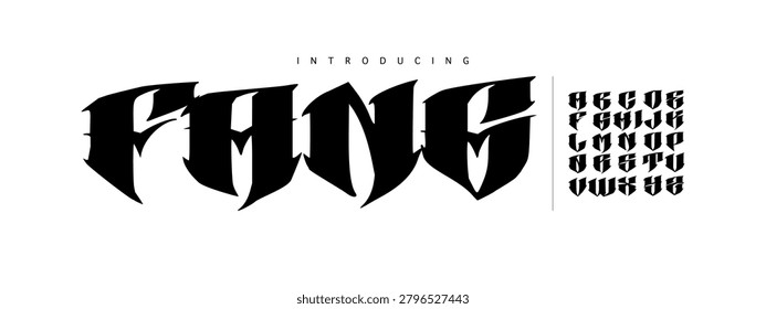 Fang: A scary beast font. Sharp blackletter display typeface with aggressive taring cuts for gaming logos and metal posters.