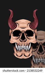 Fanged and horned skull vector illustration