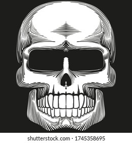 Fanged skull. Black and white drawing. Avatar