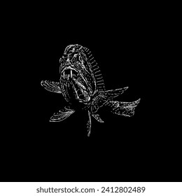 fangtooth fish hand drawing vector isolated on black background.