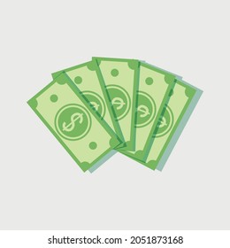 Fanned dollar bills isolated on white background. Vector illustration.