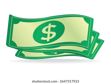 Fanned stack of dollar bills featuring prominent green dollar signs, representing cash transactions and financial abundance on a simple background