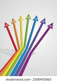 Fanning three-dimensional seven-arrow rainbow infographic One week Vector illustration