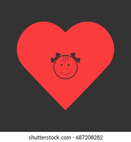Fanny baby icon flat. Simple pictogram on heart background. Vector illustration symbol