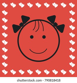 Fanny baby icon flat. Simple black pictogram on red background with white hearts for valentines day. Vector illustration symbol