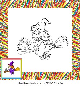 Fanny cartoon witch flying with her cat dot to dot