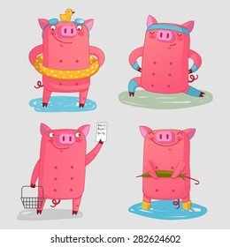 Fanny farm animals - set cute pigs