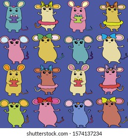 fanny little mouse colored vector seamless pattern background image 