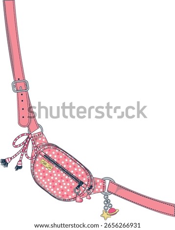 fanny pack on the side with details and keychain, with zipper and bow