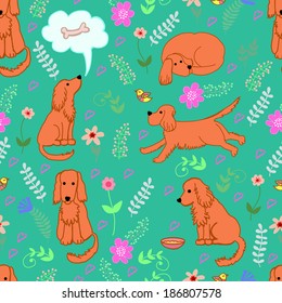 Fanny pattern merry spaniel.  Seamless for fabric design, gift wrapping paper and printing and web projects