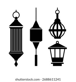 Ilustración de Arte vectorial de silueta de diferentes estilos de linterna de Fanoos