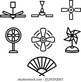 Fans and Air Circulation Vector Collection | Ceiling Fan, Table Fan, and Windmill | Cooling Equipment Designs | Home and Office Airflow Tools | Ventilation Graphics