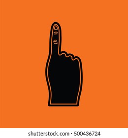 Fans foam finger icon. Orange background with black. Vector illustration.