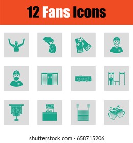 Fans icon set. Green on gray design. Vector illustration.