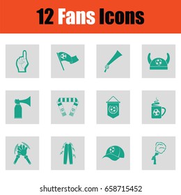 Fans icon set. Green on gray design. Vector illustration.