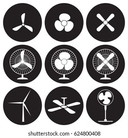 Fans icons set. White on a black background