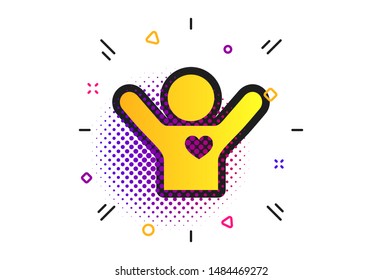 Fans love icon. Halftone dots pattern. Man raised hands up sign. Classic flat fan icon. Vector