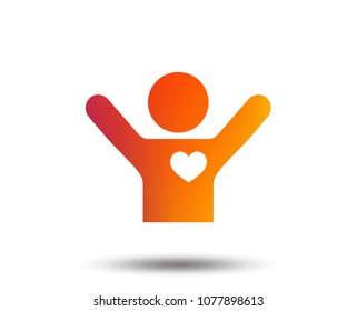 Fans love icon. Man raised hands up sign. Blurred gradient design element. Vivid graphic flat icon. Vector