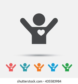Fans Love Icon. Man Raised Hands Up Sign. Graphic Element On White Background. Colour Clean Flat Fan Love Icons. Vector