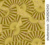 Fans on a yellow background. Seamless background for fabrics, textiles, packaging and wallpaper. Vector illustration. Vector illustration