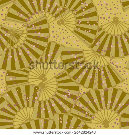Fans on a yellow background. Seamless background for fabrics, textiles, packaging and wallpaper. Vector illustration. Vector illustration