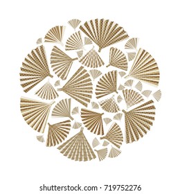 Fans paper folding illustration background with Japanese pattern for backdrop, template, cover page design, poster.