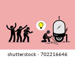 Fans Praising and Supporting an Inventor for Creating New Idea and Making New Thing. Artwork illustration depicts fanboys, supporters, followers, and inventor.