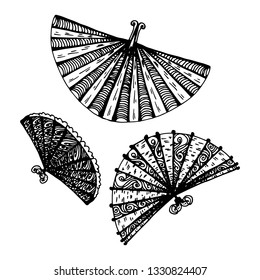 fans set. hand-drawn vector illustration on white background