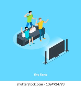 fans are sick for football watching TV, isometric image