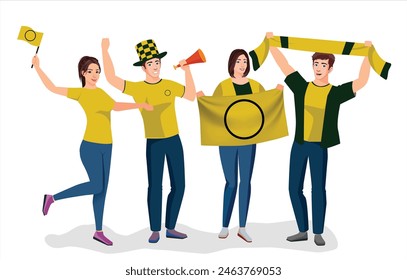 fans sport icon logo sign art yellow design fans team joy cup fun vector ball game flag template male men boy girl young party set pose fun glory lover cheer sport team