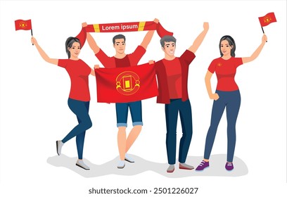 fans sport icon logo sign art yellow design fans team joy cup fun vector ball game flag template male men boy girl young the red reds devil party set pose fun glory lover cheer old famous sport team