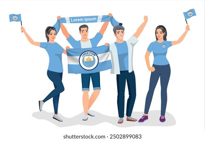 fans sport icon logo sign art yellow design fans team joy cup fun vector ball game flag template male men boy girl young fa sky blue city party set pose fun glory lover cheer old famous sport team