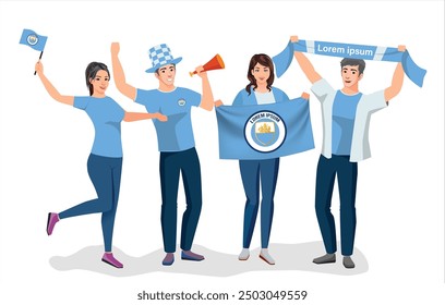 fans sport icon logo sign art yellow design fans team joy cup fun vector ball game flag template male men boy girl young fa sky blue city party set pose fun glory lover cheer old famous sport team