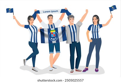 fans sport icon logo sign art design fans team joy cup fun vector ball goal game flag fc male men boy girl young fa white blue city party set pose fun glory lover cheer old famous sport team